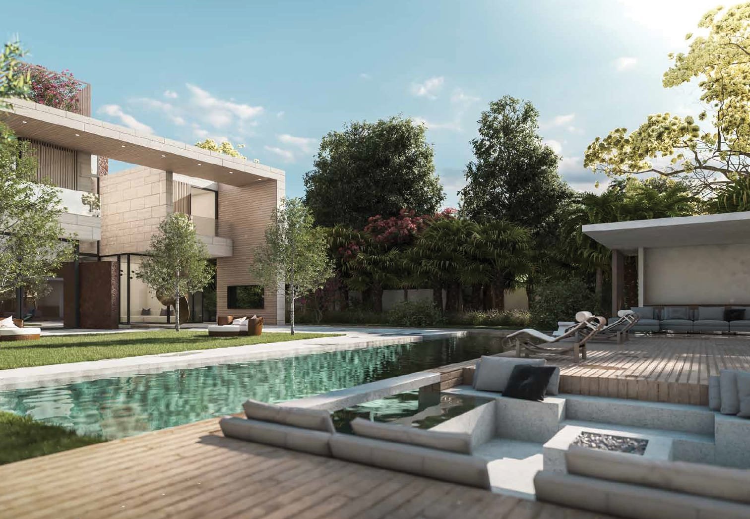 Lunaria Al Barari Dubai - Spacious rooftop terrace with panoramic views of Al Barari’s natural surroundings and themed gardens