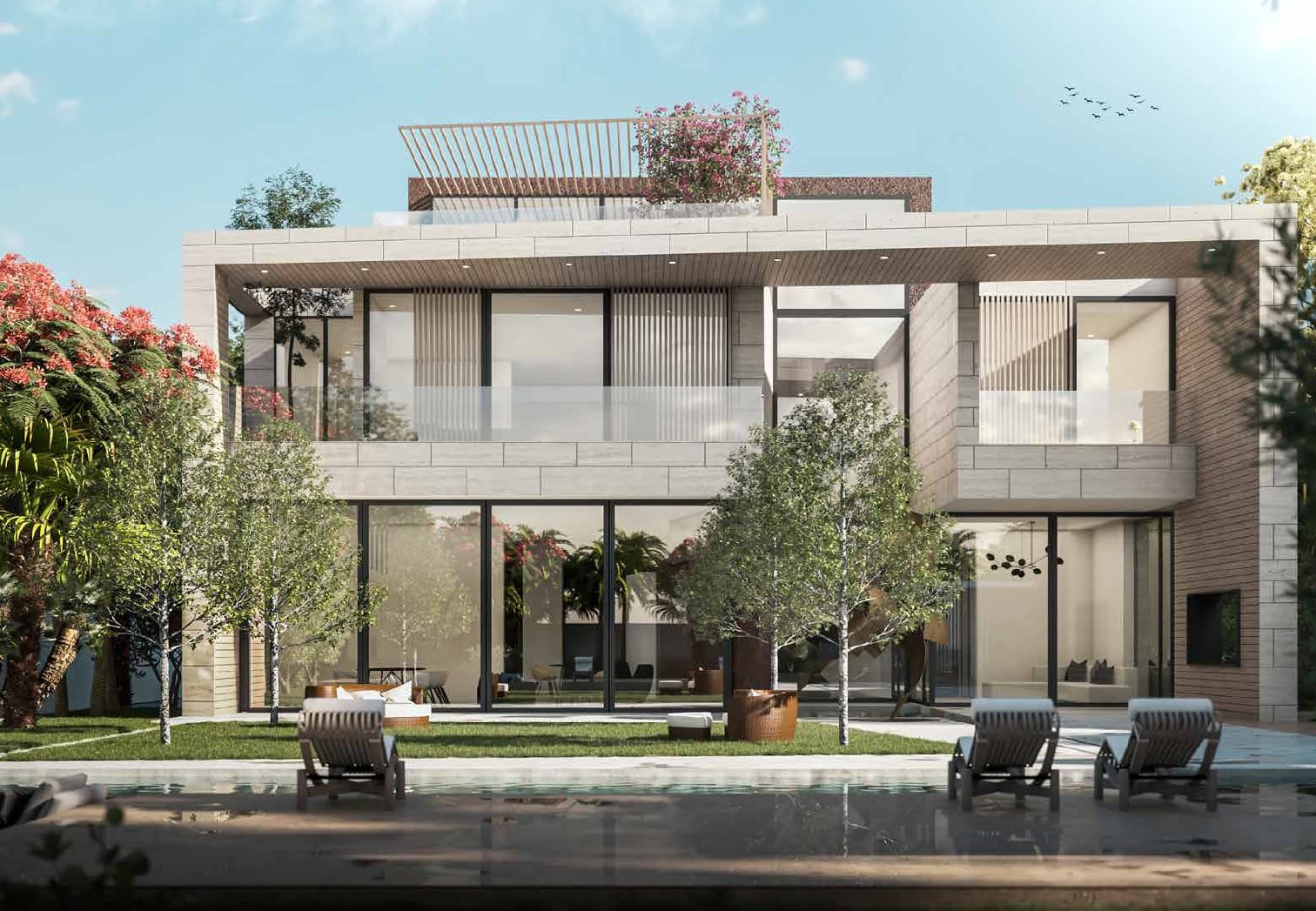 Lunaria Al Barari Dubai - Modern villa surrounded by lush greenery and serene waterways